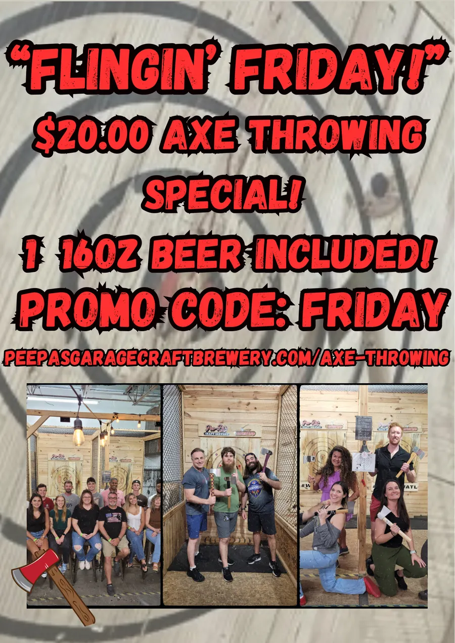 Flingin' Friday — $20 axe throwing special with a free 16oz beer, promo code FRIDAY